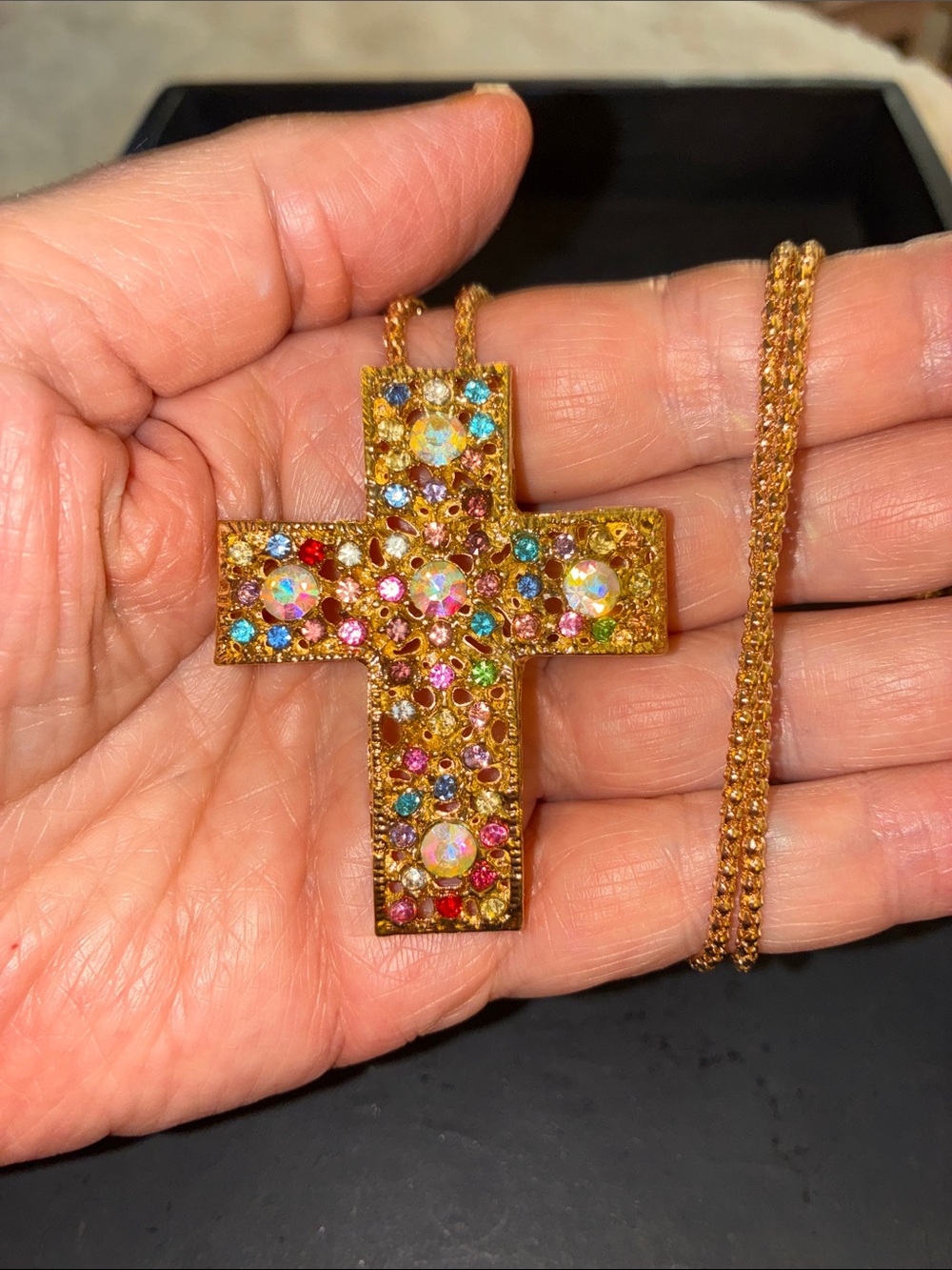 Gold Cross with Multicolor Rhinestones